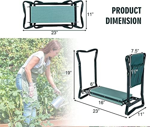 2-in-1 Garden Kneeler & Seat, Folding Seat w/EVA Foam Kneeling Pad & Removable Tools Pouch, Sturdy Steel Frame, No Assembly, Portable Heavy Duty Garden Stool for Women & Men