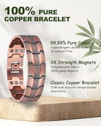 MagEnergy Copper Bracelet for Men, 3X Strength Magnetic Bracelet with 99.99% Pure Copper Ring & 3500 Gauss Magnets, Adjustable Length with Sizing Tool