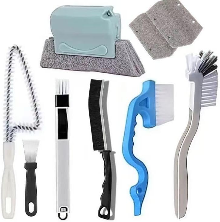 9Pieces Window and Sliding Door Track Detailing Cleaning Brushes Set, Window Blind Duster, 2-in-1 Windowsill Sweeper, Hand-held Groove Gap Cleaning Tools, Tile Lines Brush, Straw Cleaner Brush
