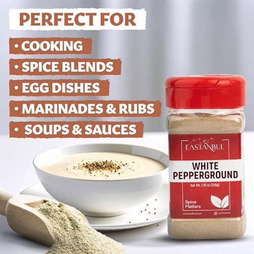 Eastanbul White Pepper Ground, 7.1oz, Premium Ground White Pepper Powder, Perfect for Cooking and Seasoning, Vegan, Gluten Free, Non GMO, No MSG