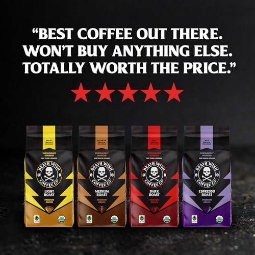 Death Wish Coffee, Organic and Fair Trade Dark Roast Ground Coffee, 16 oz