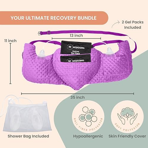 MOYOAMA Post Mastectomy Pillow Heart - 4 Pcs Protective Set - Cozy Hand Muff & 5 Built-in Pockets - Breast Surgery Must Haves,Breast Reduction Recovery Supplies, Breast Augmentation,Post Op Essentials