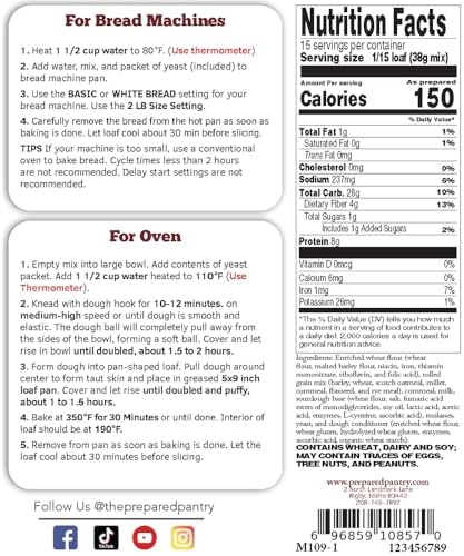 The Prepared Pantry New England Rustic Sourdough Bread Mix; Single Pack; For Bread Machine or Oven
