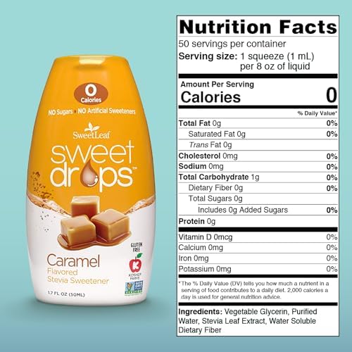 SweetLeaf Sweet Drops - Flavored Stevia Liquid Sweetener, Stevia Extract, Zero Calories, Gluten Free, Keto Friendly, Non GMO, Natural Flavors, Sugar Alternative - Caramel, 1.7 Fl Oz (Pack of 2)