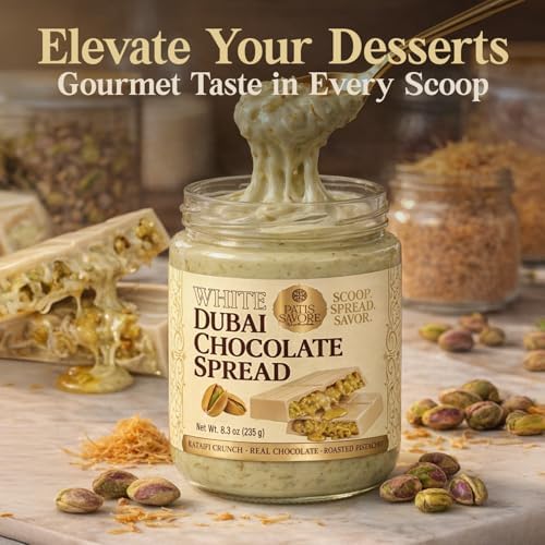 White Dubai Chocolate Spread with Kataifi & Pistachio Cream 8.3oz (235g) – Premium White Chocolate Delight – Crunchy & Velvety Gourmet Middle Eastern Treat – Luxury Gift Jar