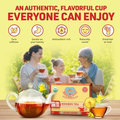 Rooibos Rocks Herbal Tea Bags - Naturally Sweet Red Rooibos Tea Organic for Children & Pregnant Women - Low Tannin, Gluten-Free and Caffeine Free Bags - Sustainably and Ethically Farmed - 100 Count