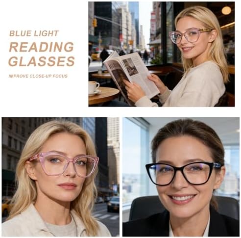 AQWANO Oversized Blue Light Blocking Reading Glasses Women - Stylish Cat Eye Designer Computer Readers Eyeglasses