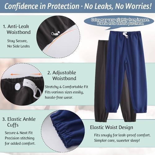 Reusable TPU Waterproof Incontinence Pants for Adults Leak Proof Washable Patient Care Long Pants for Elderly(Blue,L)