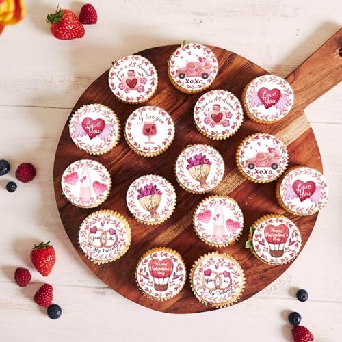 48PCS Edible Happy Valentine's Day Cupcake Toppers Wafer Paper I Love You Cupcake Picks Be My Valentine Cake Decor for Valentine's Day Theme Party Decor Supplies