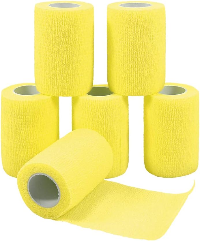 Self Adherent Wrap Bandages Self Adhering Cohesive Tape Elastic Athletic Sports Tape for Sports Sprain Swelling and Soreness on Wrist and Ankle 6PCS 3 in X 14.7 ft (Yellow)