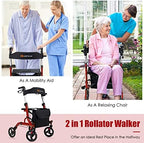 Goplus 2 in 1 Rollator Walkers for Seniors with Seat, 8" Wheels Medical Rolling Walker with Adjustable Handle, Aluminum Folding Mobility Walking Aid for Adult Elderly