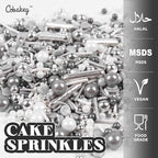 Gray & Sliver Sprinkles for Cake Decorating 4.23ounce - Sugar Mix Contains Metallic & Pearl Sprinkles for Cupcake Toppers, Ice Cream, Candy, Cookie Decorations - Holiday Party Supplies