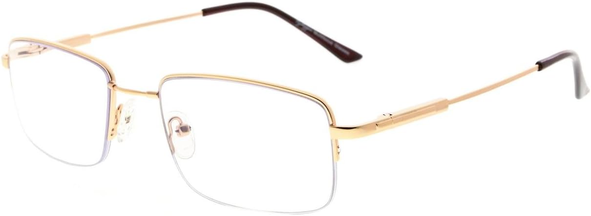 Eyekepper Half-Rim Progressive Readers 3 Levels Vision Multifocus Glasses Anti UV Reading Glasses Men Bendable Memory Frame (1.50)