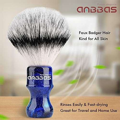 Anbbas Synthetic Badger Shaving Brush with Resin Handle,Nylon Bristles Hair Lathering Foam Brush for Men Travel Professional Wet Shaving(Blue,24 mm Knot)