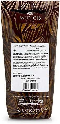 Medicis Premium Candied Almond Dragees (French Jordan Almonds) Sugar Coated Candies Ideal as a Party Favor for Weddings and Baby Showers, 75 Count Bag 8.8oz, Yellow