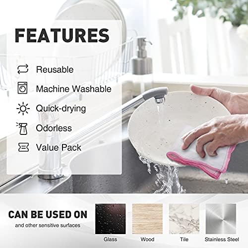 OnBrand Naturally Wood Fiber Cleaning Cloth, Microfiber Cleaning Cloths, 10 Pcs (12" x 10.7" Each), 8 Layers High-Density Super Absorbing Dish Cloths, Reusable General Kitchen Towel