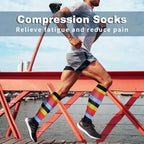 Compression Socks for Women Men, Funny Colorful Fun Socks, Best Support Knee High Long Graduated Travel Athletics Sock
