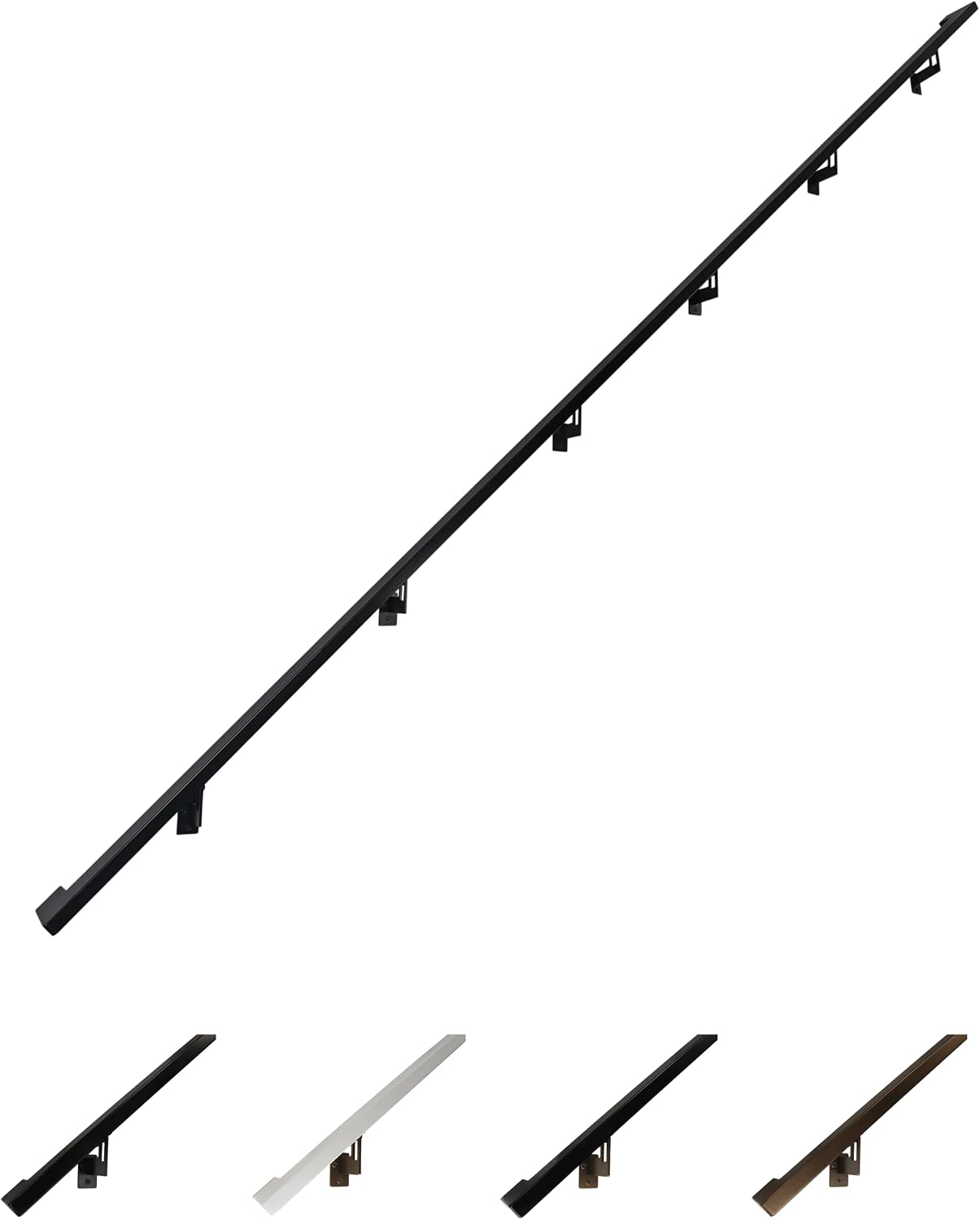 Modern Aluminum Handrail Grab Bar Kit, Adjustable Steel Brackets Included, Returns to Wall, Powder Coated Finish (Black, 17 Foot Handrail Set)