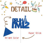 Bruh I'm 12 Cake Topper Blue Glitter 12th Birthday Party Cake Decor for Kids Boys Happy 12th Birthday Sign Funny Twelve Years Old Birthday Party Decoration Supplies