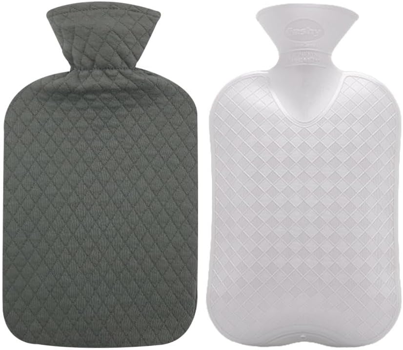 Fashy Hot Water Bottle with Gray Quilted Cotton Cover (67oz / 2L) – Made in Germany
