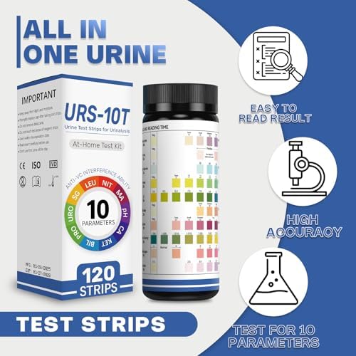 10-in-1 Urine Test Strips for Urinalysis – Full Panel Urinalysis Test Strips for Protein, Nitrite, Leukocytes, pH, Kidney and Liver Function (120 Strips)