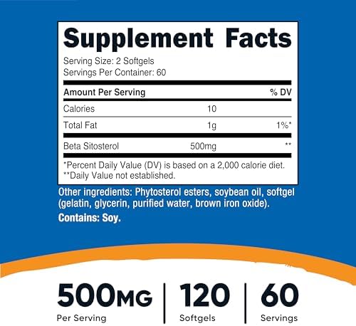 Nutricost Beta Sitosterol 120 Softgels, 500mg - Non-GMO, Gluten Free Supplement, 60 Servings