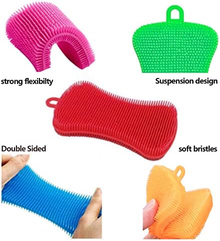 Silicone Sponge Dish Washing Kitchen Scrubber, 6 Pack Reusable Dish Washing Cleaning Sponges Double-Sided Multipurpose Non Stick Silicone Dish Sponges for Dishes, Fruit, Vegetable （Multicolor）