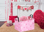 Valentine's Day Gift Basket Pink Heart Print Box Hamper Storage Basket Collapsible Organizer Bin Gift Shelf Baskets for Home and Kitchen Storage