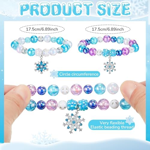 Ecally 12 Pcs Snowflake Party Favors Snowflake Beaded Bracelet Bulk Winter Christmas Party Supplies Jewelry Princess Birthday Prize Gifts for Girls Women
