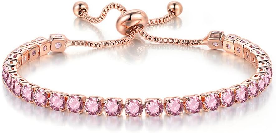 Tennis Bracelets for Women Men Adjustable Charm Link Bracelet 14K Gold Plated Dainty Multicolor Cubic Zircon Bracelets for Teen Girls Crystal Friendship Bracelets Jewelry
