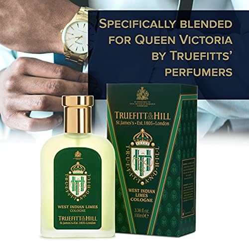 Truefitt & Hill Luxury Cologne - West Indian Limes - Premium Long-Lasting Citrus and Clove Men's Fragrance Presented in a Beautifully Etched Traditional Atomizer Bottle - 3.38 oz