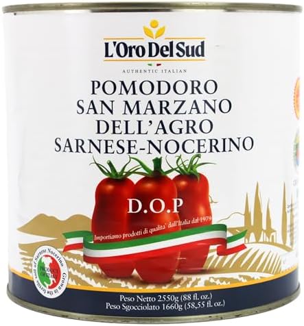 L'Oro Del Sud - D.O.P San Marzano Tomatoes of Agro Sarnese-Nocerino Area, Net Wt. 2550g (88 fl. oz). Pomodoro San Marzano dell’Agro Sarnese-Nocerino DOP Certification