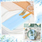 120 Pcs Light Blue Linen-Feel Paper Napkins with Built-in Flatware Pocket, Pocket Linen Napkins Prefolded Cloth Like Paper Napkins Bulk for Silverware Wedding Baby Shower Birthday Bridal Party