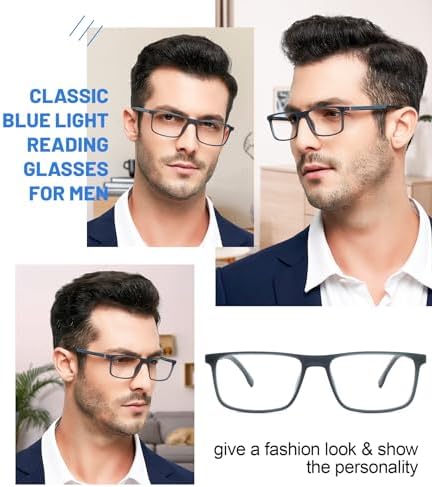 OCCI CHIARI Blue Light Blocking Men's Reading Glasses Computer Stylish Readers 0 100 125 150 175 200 225 250 275 300 350(Blue Gray 1.75)