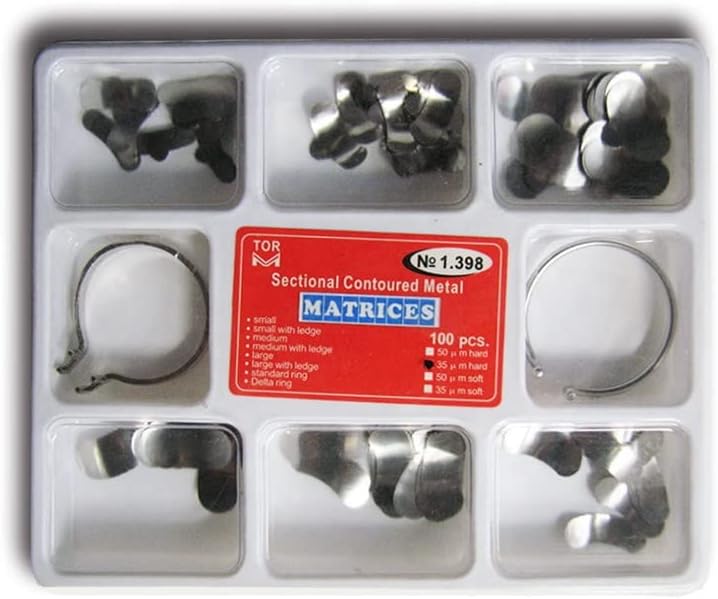 100Pcs Dental 35μm Sectional Contoured Metal Matrices 2 Rings to Fill Tooth