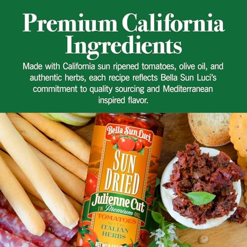 Bella Sun Luci Bruschetta with Italian Basil & Sun-Dried Tomatoes, Extra Virgin Olive Oil Spread for Bread, Pasta & Chicken, 8.5 oz