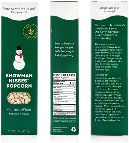 Dell Cove Spices Christmas Popcorn Trio Gift Box | Set of 3 Gourmet X-Mas Kernels | Stocking Stuffer and Unique Holiday Gifts