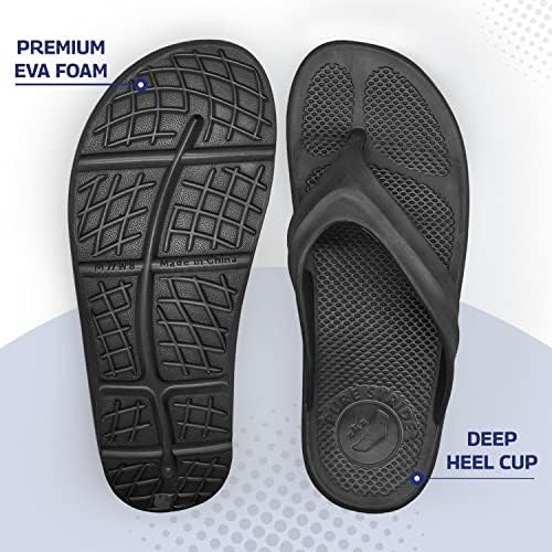 Pure Stride Therapeutic Flip Flops, Orthotic Thong Sandals for Plantar Fasciitis, Metatarsal and Heel Spurs, Feet Pain Relief and Arch Support - Black, Men’s Size 8/Women’s Size 9