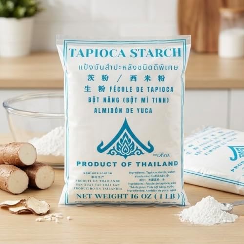 Thairaya Tapioca starch 16 oz (Basic), 1 LB Thailand All-Natural Gluten-Free Flour for Baking, Cooking, Frying & Asian Desserts – Vegan, Grain-Free, Smooth Texture – Product of Thailand (Pack of 1)