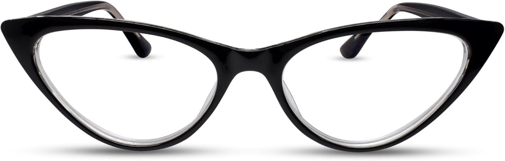 2SeeLife Small Cat Eye Reading Glasses for Women – Narrow-Medium Fit, Sturdy Frame, Spring Hinges, Premium Funky Readers, Black, +2.25