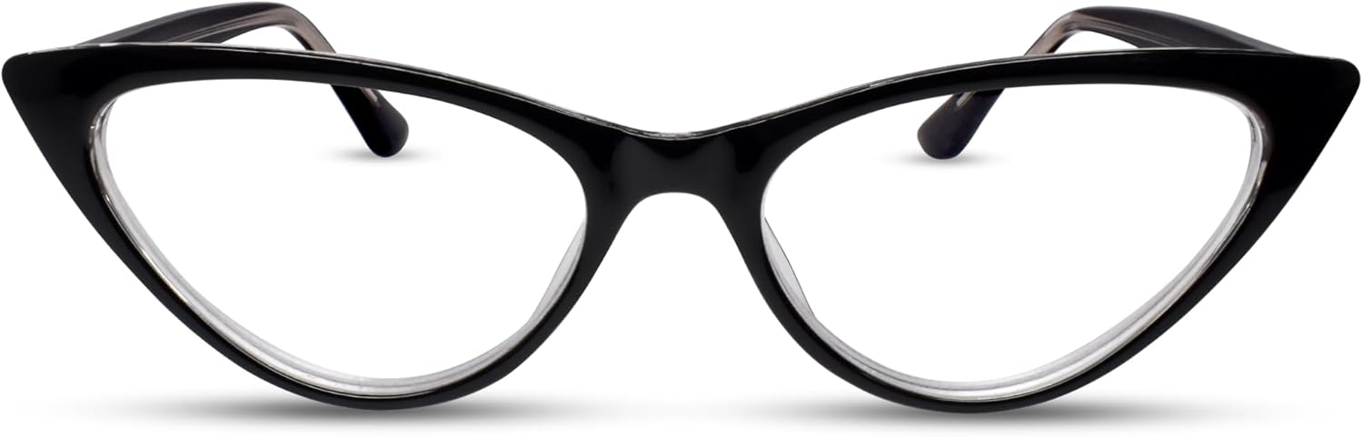 2SeeLife Small Cat Eye Reading Glasses for Women – Narrow-Medium Fit, Sturdy Frame, Spring Hinges, Premium Funky Readers, Black, +2.25