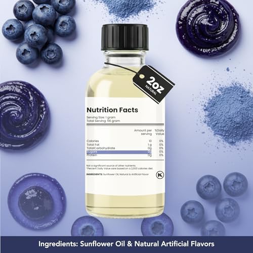 Dolce Flav Blueberry Extract – 2 Ounce Oil-Soluble Kosher, Sugar-Free, Concentrated Ripe Blueberry Flavoring for Baking, Chocolates & Desserts, Includes Measured Dropper
