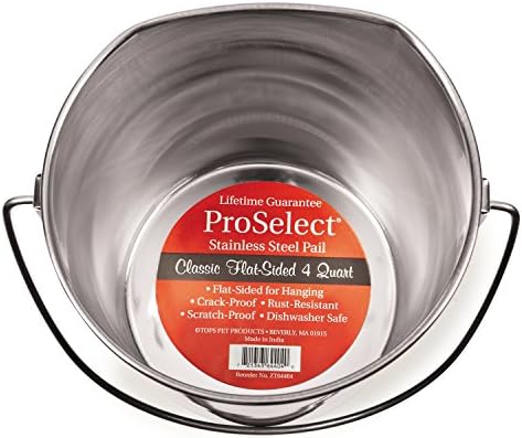 ProSelect Stainless Steel Flat Sided Pails — Durable Pails for Fences, Cages, Crates, or Kennels - 8", 4-Quart