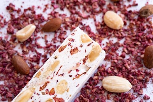 Soft Red Fruits Nougat Bar Almond Honey French Nougat Snack ‒ Strawberries Raspberries Cherries ‒ Authentic Soft French Confection 3.52 oz