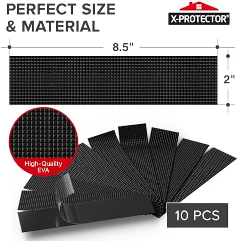 X-Protector Rubber Grip Tape Strips - 10 PCS Pack of Non-Abrasive Grip Stickers - 2"x8.5" Heavy-Duty Non Slip Adhesive Strips - Black Waterproof Rubberized Grip Tape for Handles!