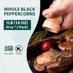 Soeos Black Peppercorns, 16oz(1LB), Non-GMO, Kosher, Packed to Keep Peppers Fresh, Whole Black Peppercorns for Cooking and Seasoning, 8oz (227g), Pack of 2