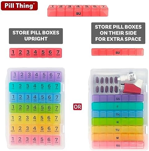 7 Times a Day Weekly Pill Box Organizer Case, Secure 7X Pillbox with Medication Schedule, Includes Premium Lifetime Subscription to Medisafe App (7 Time-a-Day)