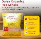 Darsa Organics Split Red Lentils (Masoor Dal) 2 lb |USDA Organic, Non-GMO, Vegan, Kosher| Rich in Protein & Fiber | Great for Soups, Salads & Curries