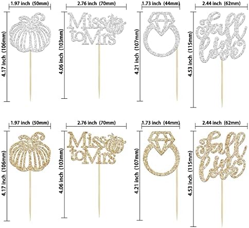Gyufise 24Pcs Fall In Love Cupcake Topper Fall Miss to Mrs Cupcake Topper Champage Gold Fall Pumpkin Bride Shower Cake Toppers Autumn Wedding Cupcake Topper for Fall Birde Shower Cake Decorations