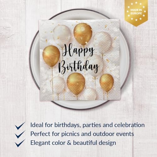 PAW - Luncheon Party Napkins 6,5'' x 6,5'', Happy Birthday Disposable Paper Napkins, Lunch Napkins for Birthday Parties, Decoupage, Tableware Party Supplies, 50 Count